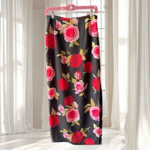 VTG La Belle Fashion Floral Roses Sheer Midi Skirt Size S/M